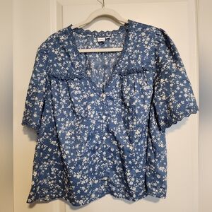 GAP Blue Floral Button-Front Blouse